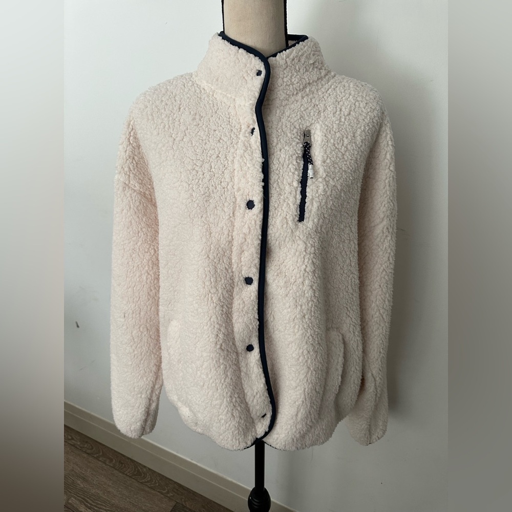 Tommy Hilfiger L Cozy Cream Sherpa Teddy Jacket with Black Trim